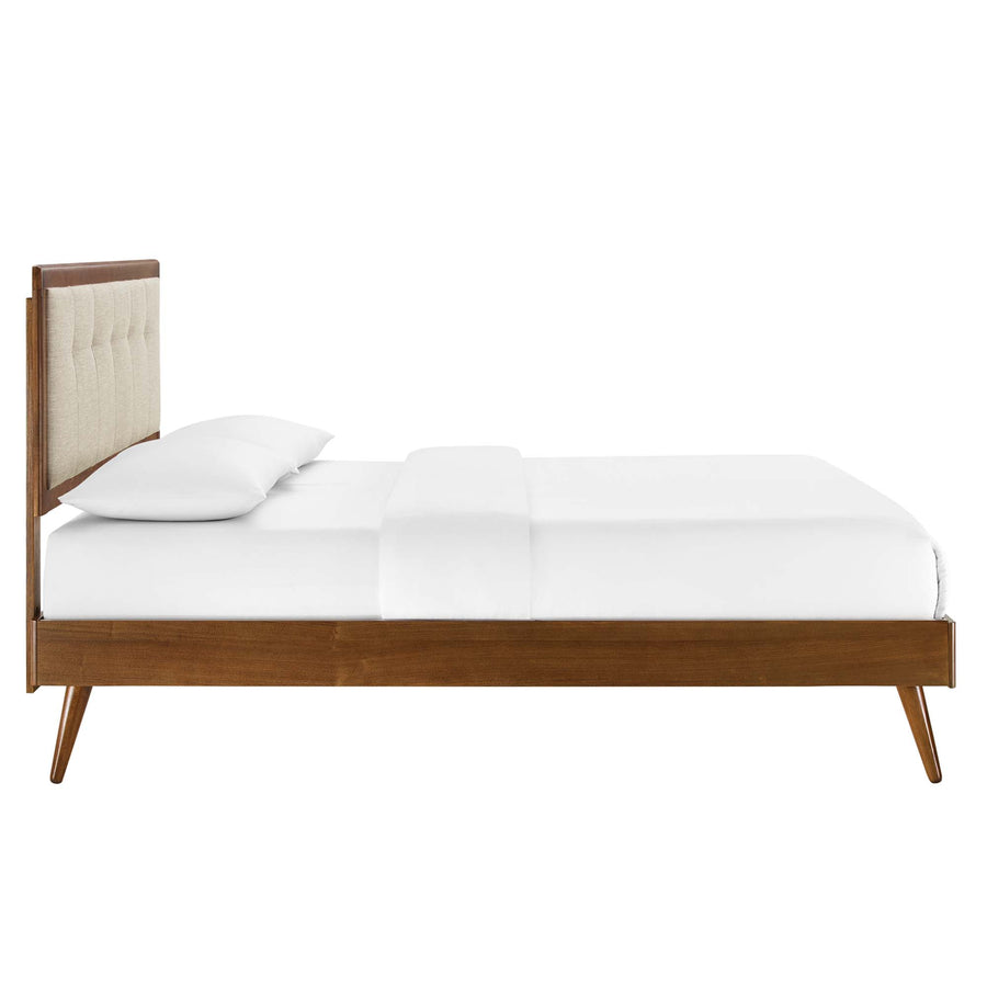 Petal Wood King Platform Bed With Splayed Legs in Walnut Beige