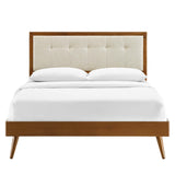 Petal Wood King Platform Bed With Splayed Legs in Walnut Beige
