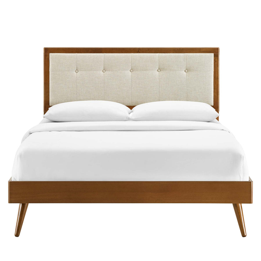 Petal Wood King Platform Bed With Splayed Legs in Walnut Beige
