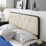Linen Wood Full Platform Bed With Angular Frame in Black Beige