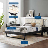 Linen Wood Full Platform Bed With Angular Frame in Black Beige