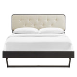 Linen Wood Full Platform Bed With Angular Frame in Black Beige