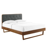 Linen Wood King Platform Bed With Angular Frame in Walnut Charcoal