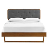 Linen Wood King Platform Bed With Angular Frame in Walnut Charcoal