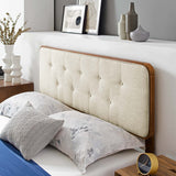 Linen Wood Twin Platform Bed With Angular Frame in Walnut Beige