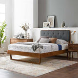 Linen Wood Twin Platform Bed With Angular Frame in Walnut Charcoal