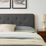 Linen Wood Full Platform Bed With Splayed Legs in Walnut Charcoal