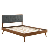 Linen Wood Full Platform Bed With Splayed Legs in Walnut Charcoal