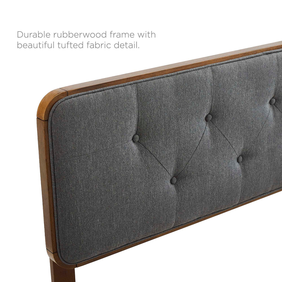 Linen Wood Full Platform Bed With Splayed Legs in Walnut Charcoal