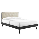 Linen Wood King Platform Bed With Splayed Legs in Black Beige