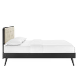 Linen Wood King Platform Bed With Splayed Legs in Black Beige