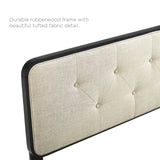 Linen Wood King Platform Bed With Splayed Legs in Black Beige