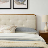 Linen Wood King Platform Bed With Splayed Legs in Walnut Beige