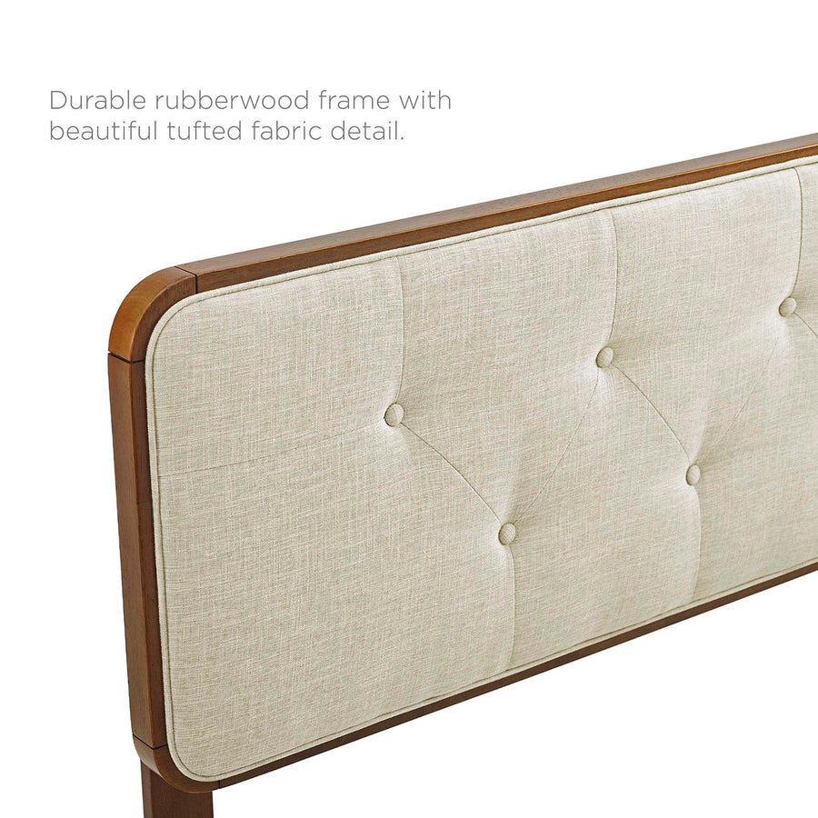 Linen Wood King Platform Bed With Splayed Legs in Walnut Beige