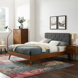 Linen Wood King Platform Bed With Splayed Legs in Walnut Charcoal