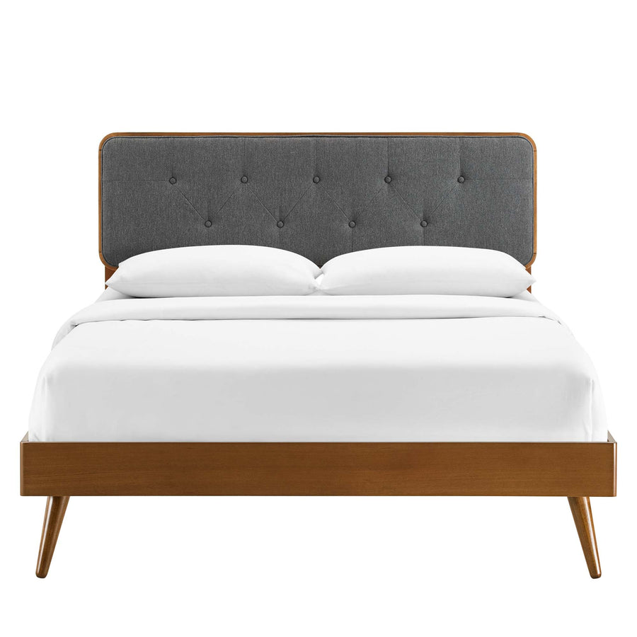 Linen Wood King Platform Bed With Splayed Legs in Walnut Charcoal