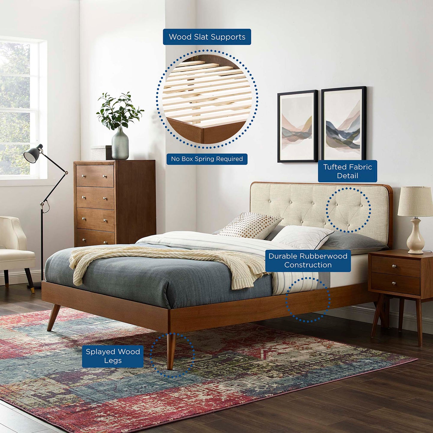 Bridgette Wood Twin Platform Bed With Splayed Legs by Furniture For America
