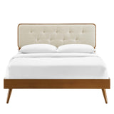 Linen Wood Twin Platform Bed With Splayed Legs in Walnut Beige