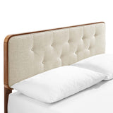 Linen Wood Twin Platform Bed With Splayed Legs in Walnut Beige
