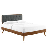 Linen Wood Twin Platform Bed With Splayed Legs in Walnut Charcoal