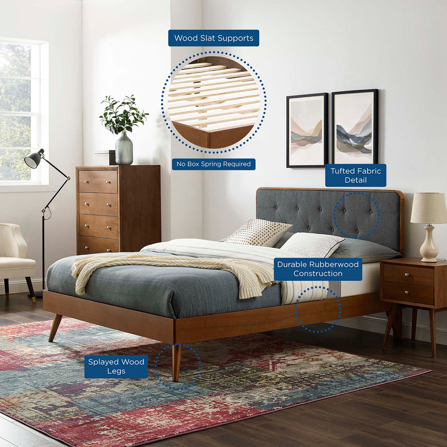 Linen Wood Twin Platform Bed With Splayed Legs in Walnut Charcoal