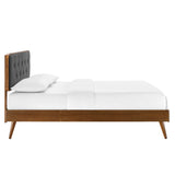 Linen Wood Twin Platform Bed With Splayed Legs in Walnut Charcoal