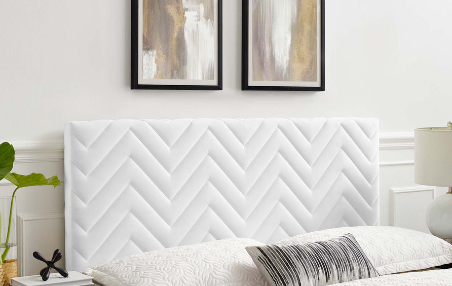 Phelan Chevron Tufted Performance Velvet Twin Headboard in White