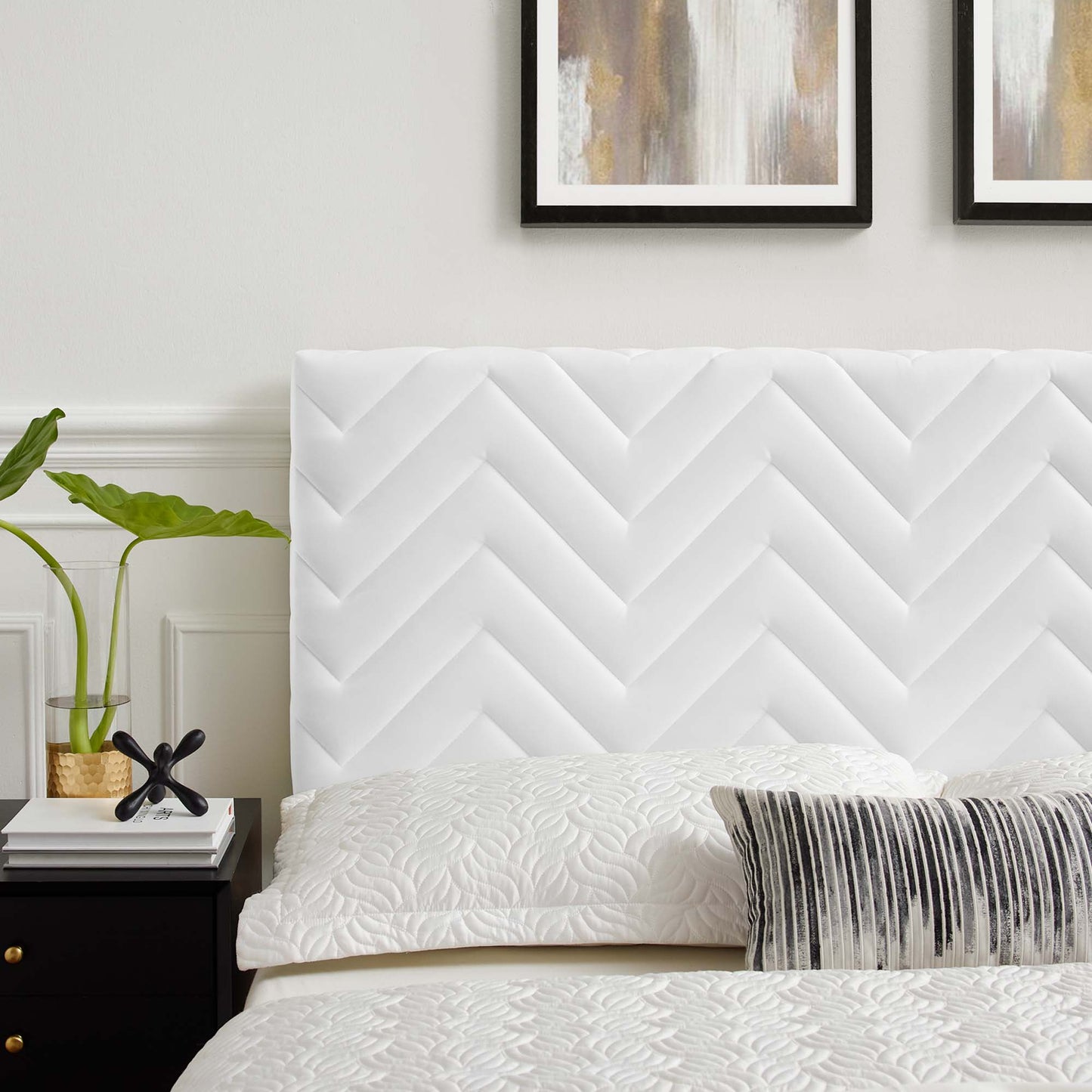Mercy Chevron Tufted Performance Velvet Full/Queen Headboard by Furniture For America