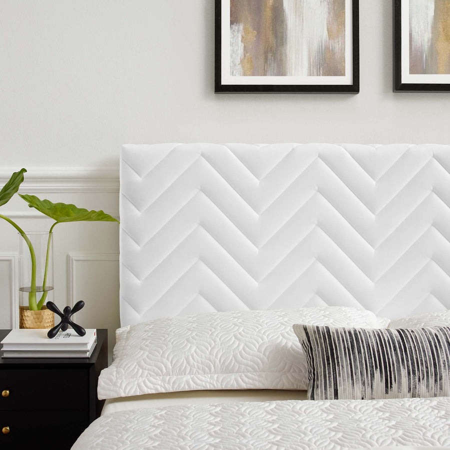 Phelan Chevron Tufted Performance Velvet Full/Queen Headboard in White