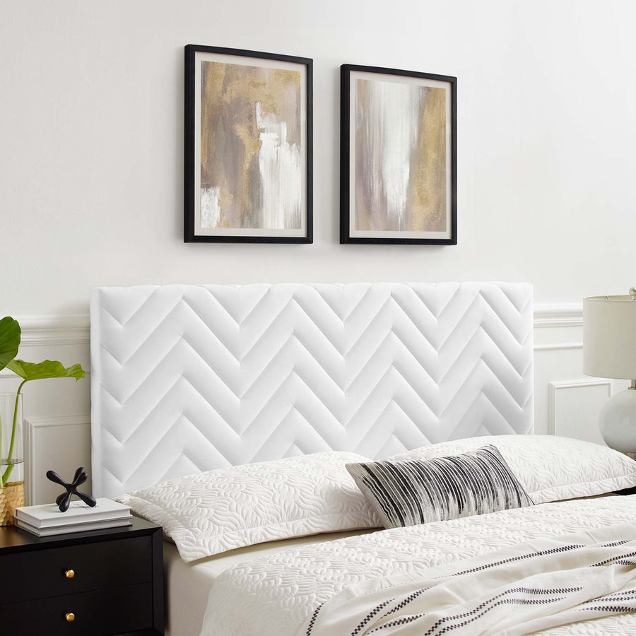 Phelan Chevron Tufted Performance Velvet Full/Queen Headboard in White