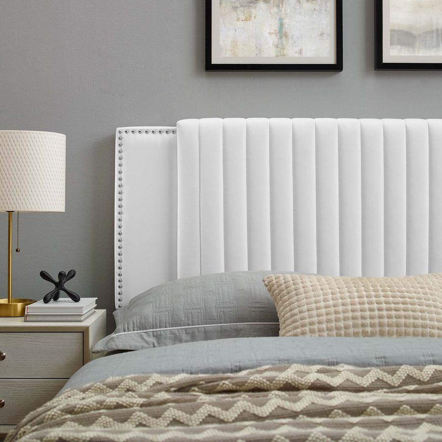 Perdita Channel Tufted Performance Velvet Twin Headboard in White