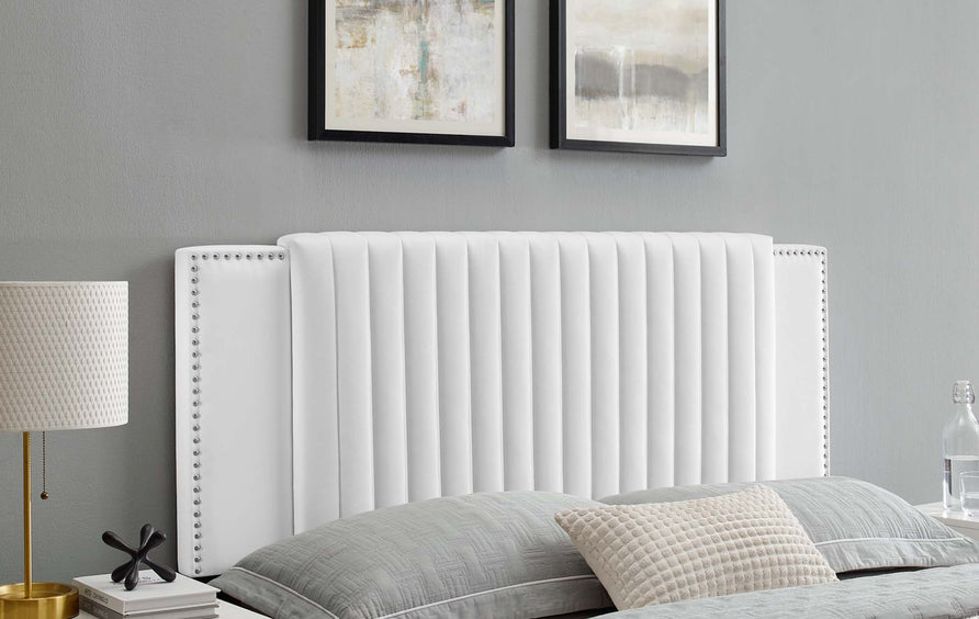 Perdita Channel Tufted Performance Velvet Twin Headboard in White