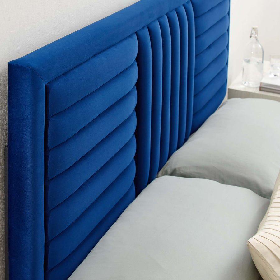 Chinook Channel Tufted Performance Velvet Full/Queen Headboard in Navy