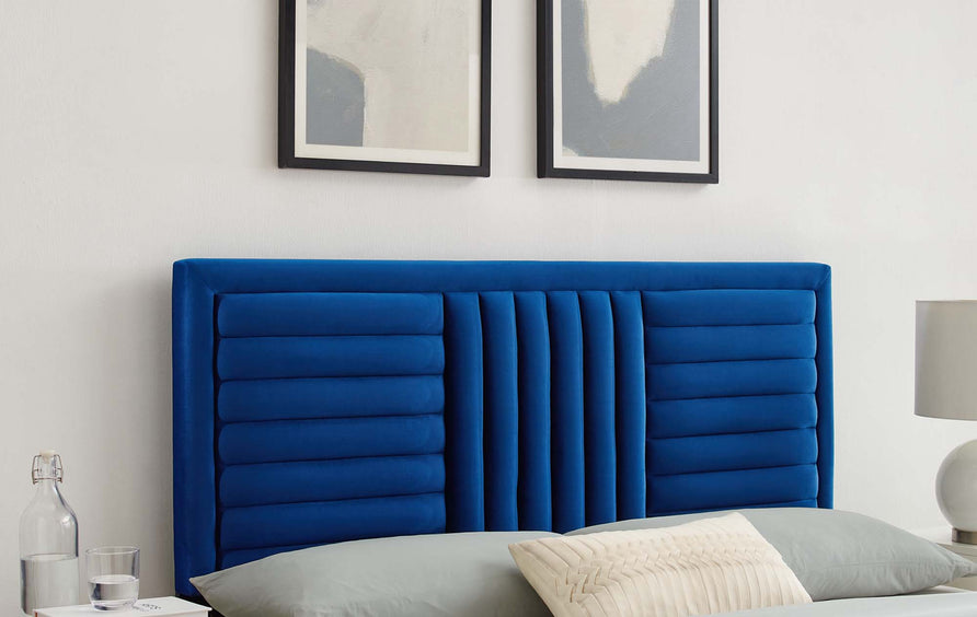 Chinook Channel Tufted Performance Velvet Full/Queen Headboard in Navy
