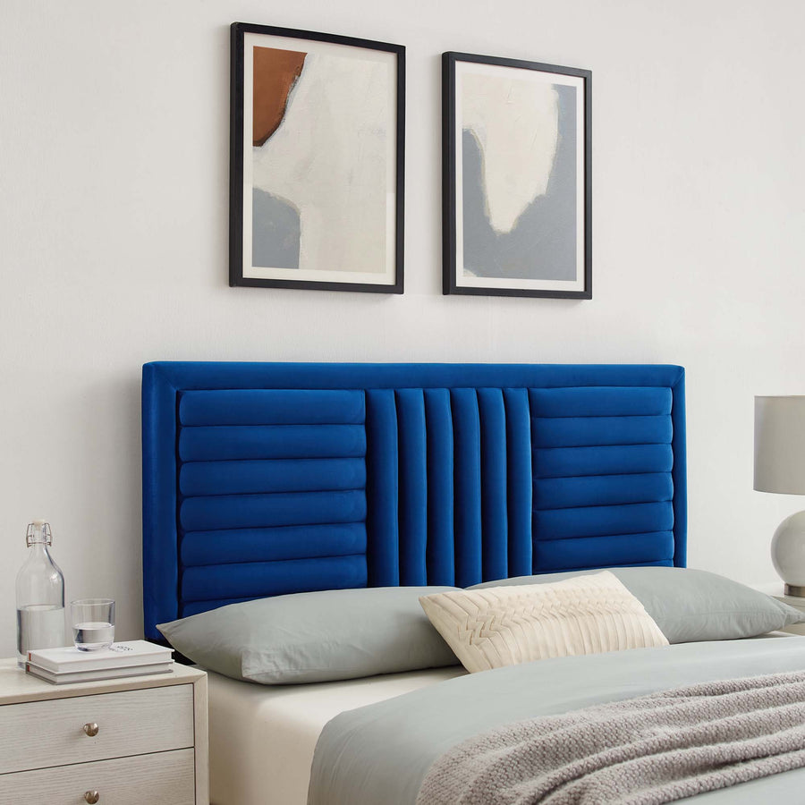 Chinook Channel Tufted Performance Velvet Full/Queen Headboard in Navy