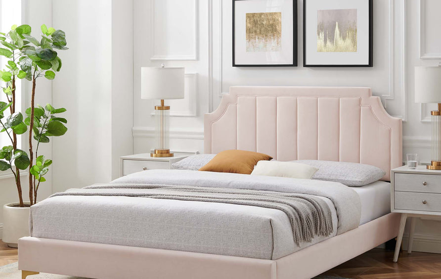 Cypress Performance Velvet Queen Platform Bed in Pink