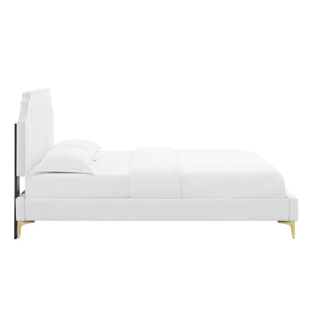 Sienna Performance Velvet Queen Platform Bed in White