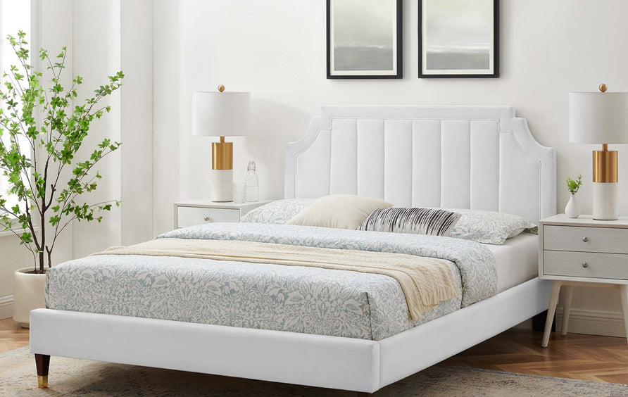 Cypress Performance Velvet Queen Platform Bed in White