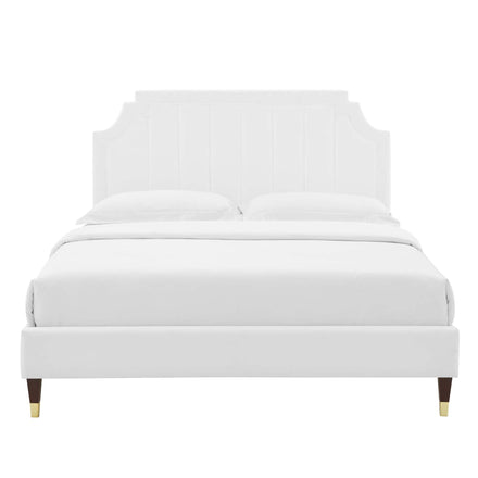 Sienna Performance Velvet Queen Platform Bed in White