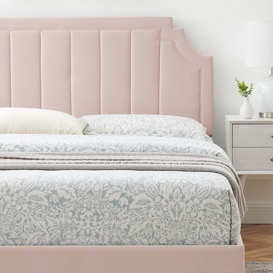 Cypress Performance Velvet Queen Platform Bed in Pink