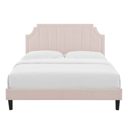 Sienna Performance Velvet Queen Platform Bed in Pink
