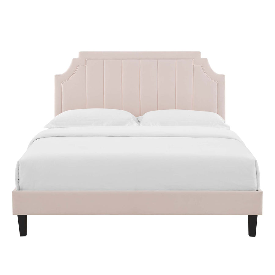 Cypress Performance Velvet Queen Platform Bed in Pink