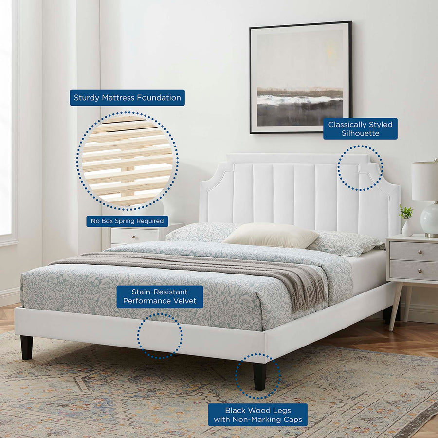 Cypress Performance Velvet Queen Platform Bed in White