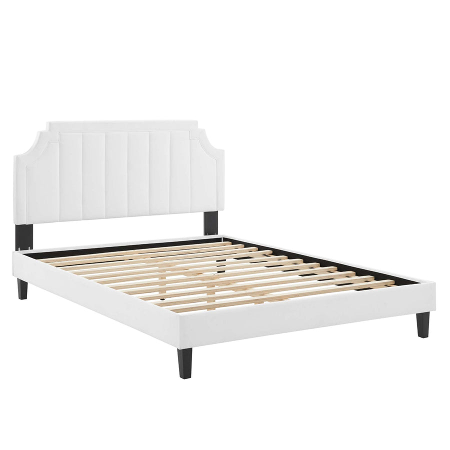 Cypress Performance Velvet Queen Platform Bed in White