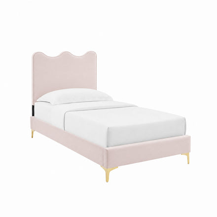 Current Performance Velvet Twin Platform Bed in Pink