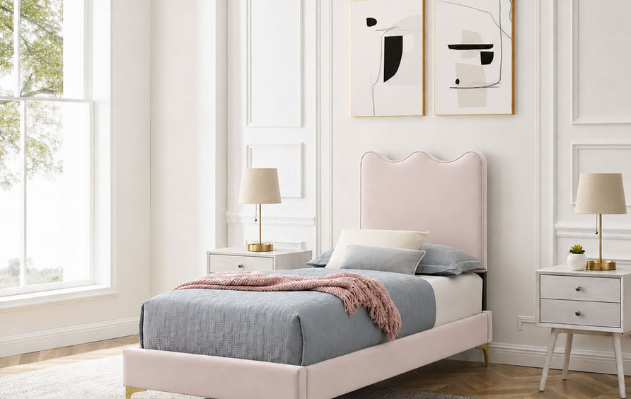Vega Performance Velvet Twin Platform Bed in Pink