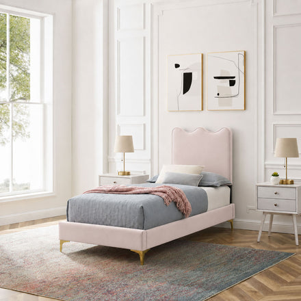 Current Performance Velvet Twin Platform Bed in Pink