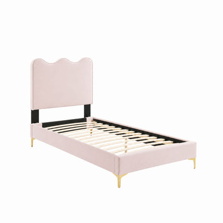 Current Performance Velvet Twin Platform Bed in Pink