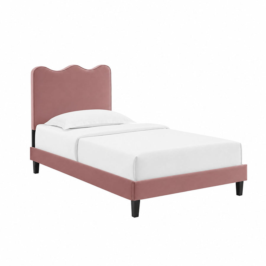 Vega Performance Velvet Twin Platform Bed in Dusty Rose