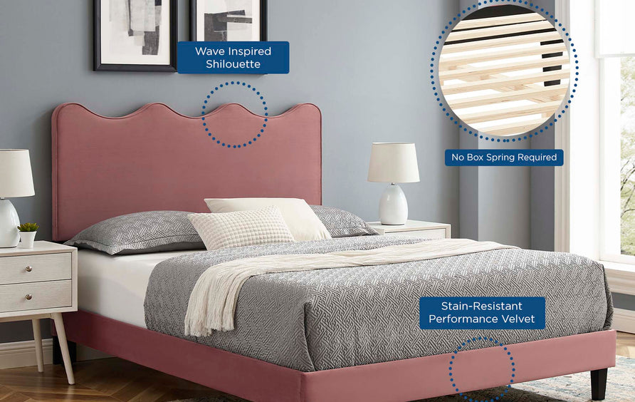Vega Performance Velvet Twin Platform Bed in Dusty Rose
